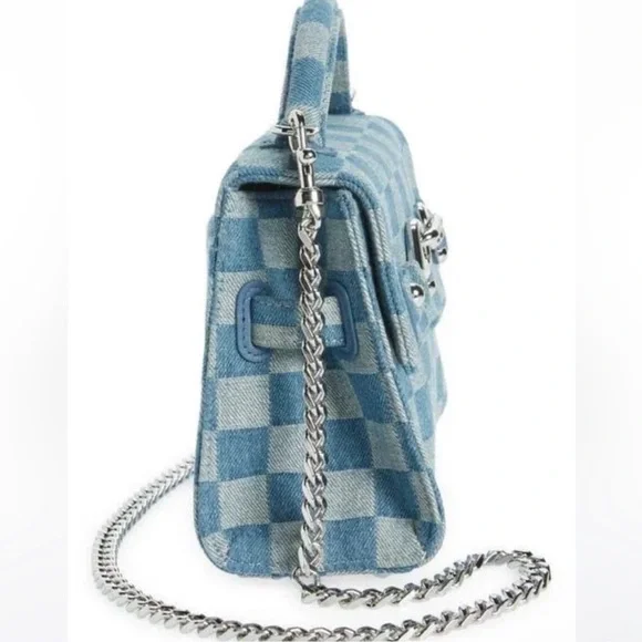 Rebecca Minkoff Lou Top Handle Denim Crossbody Bag in Light Blue/Dark Blue NWOT - Picture 8 of 9